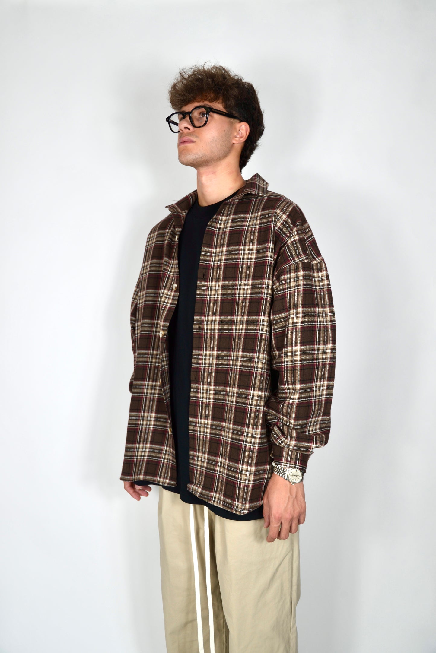 Camicia A Quadri Oversize Moro/Bordeaux