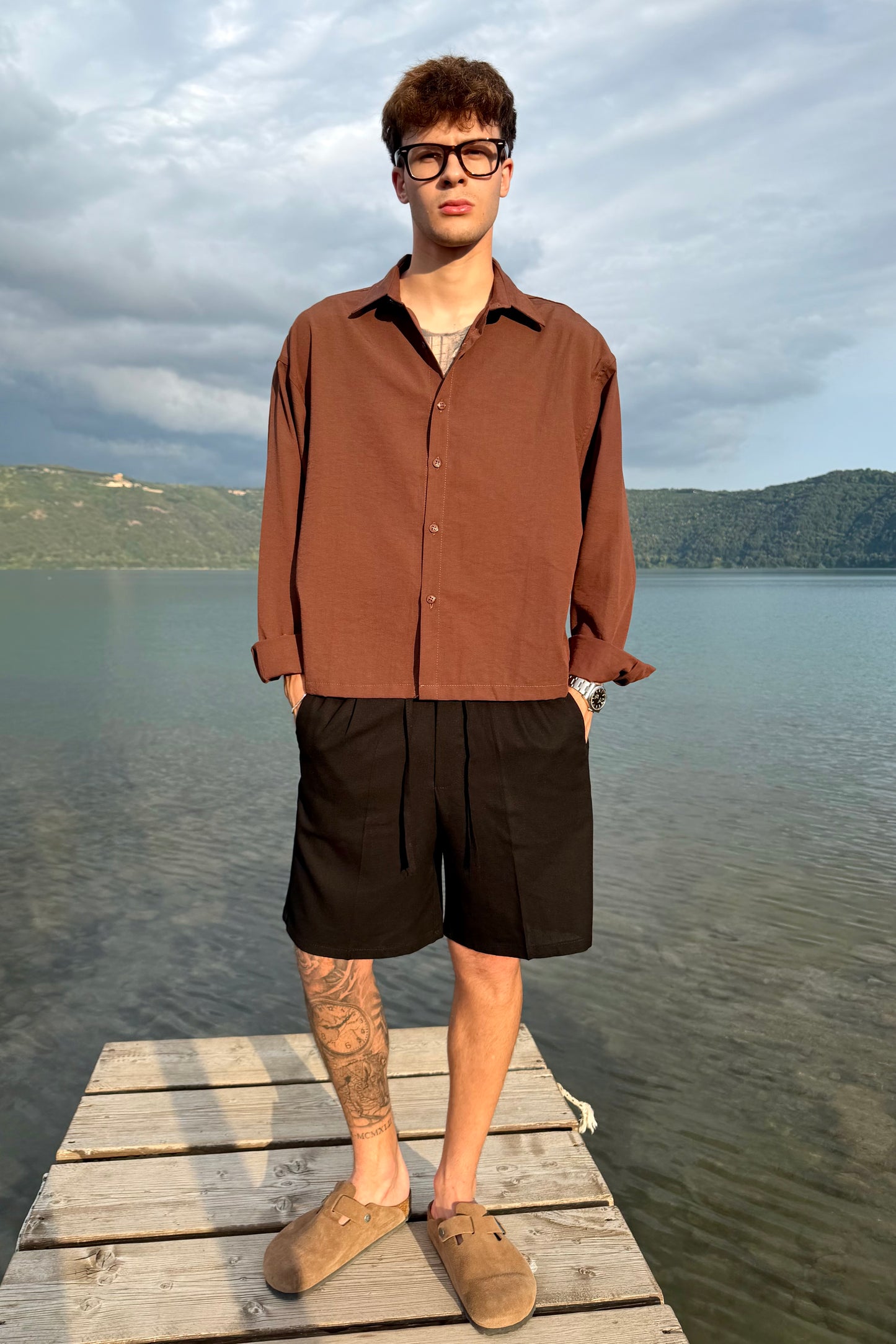 Camicia Cancún In Lino Marrone