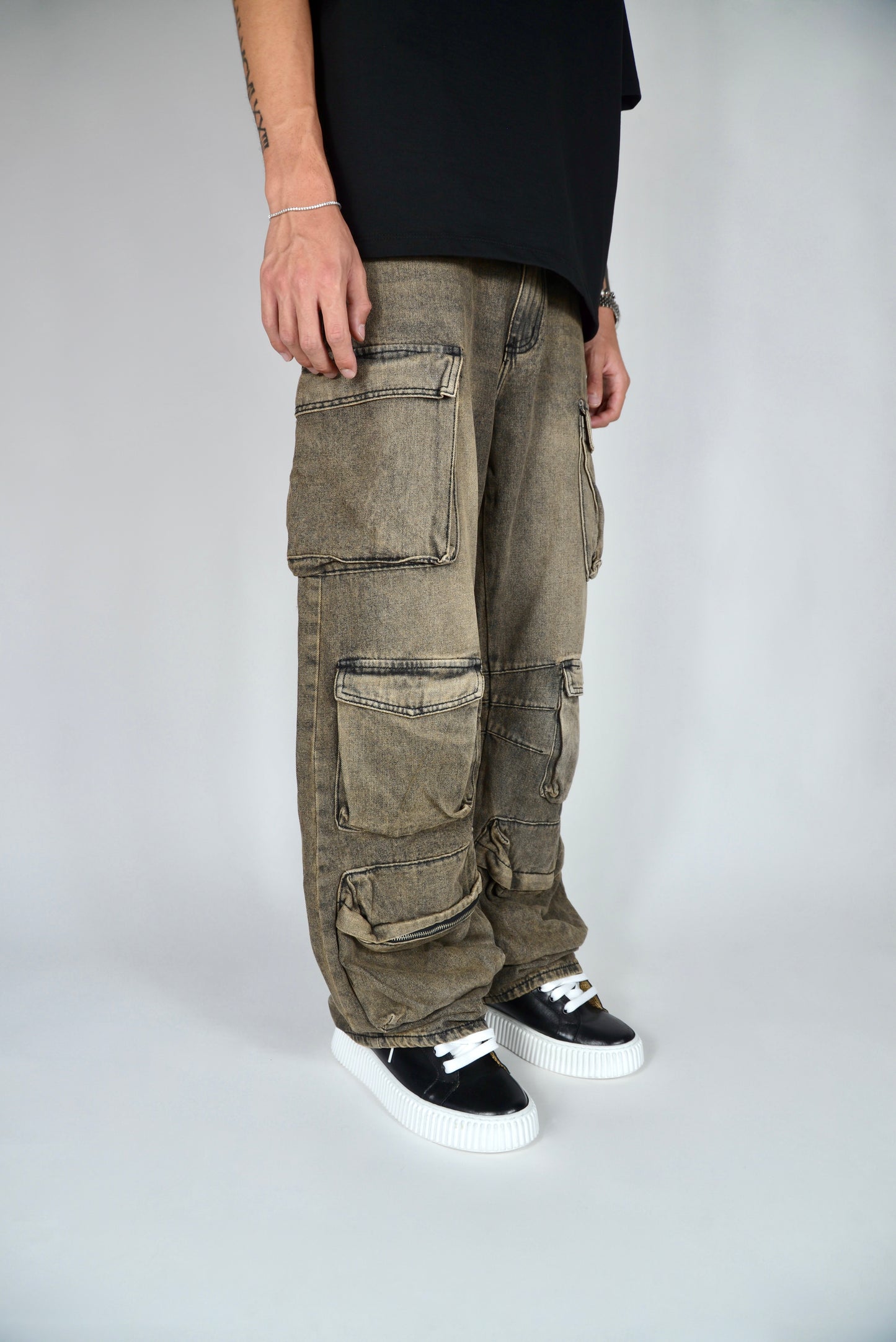 Jeans Cargo Multipocket Baggy Fit Sabbiato