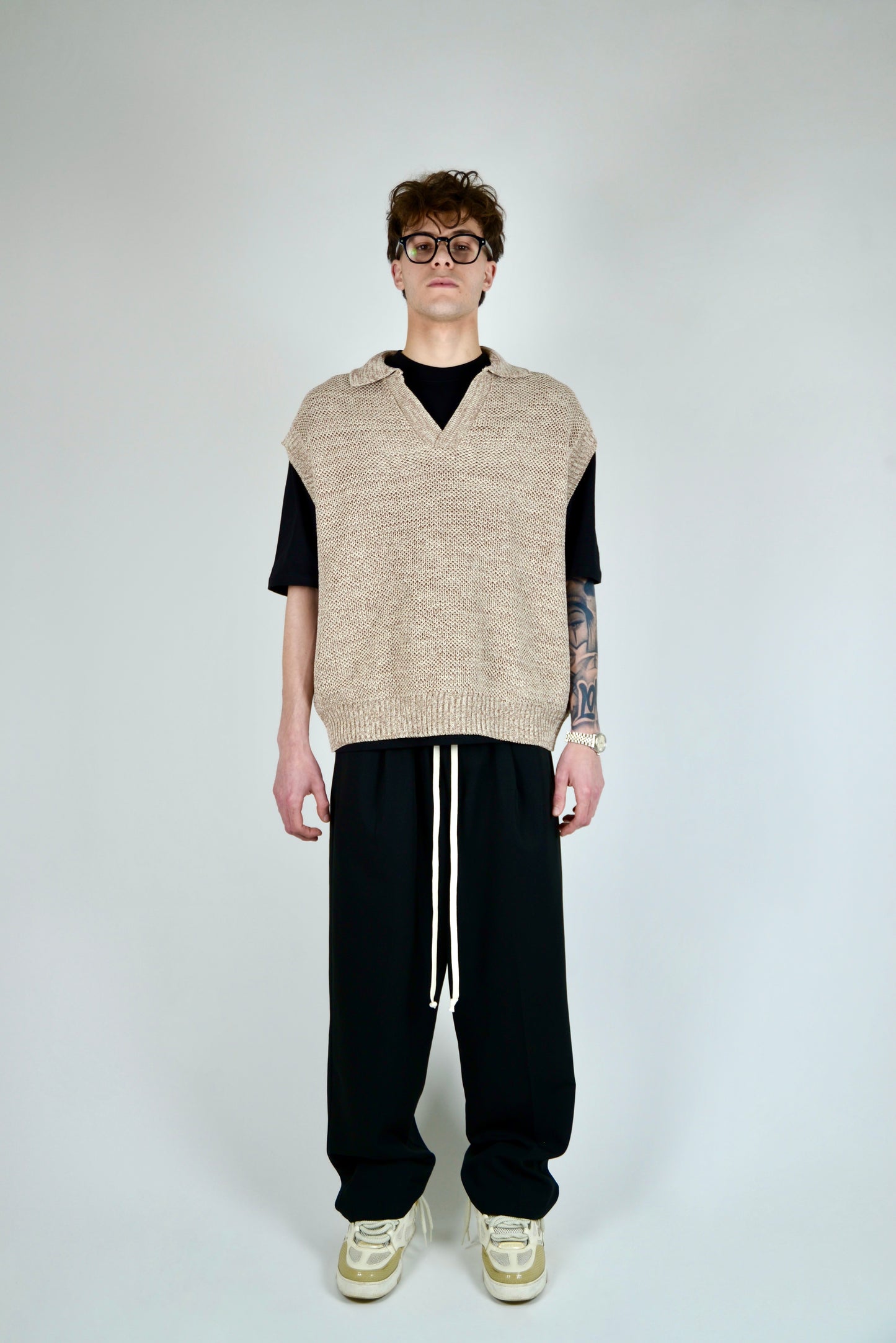 Gilet In Filo Intrecciato Beige