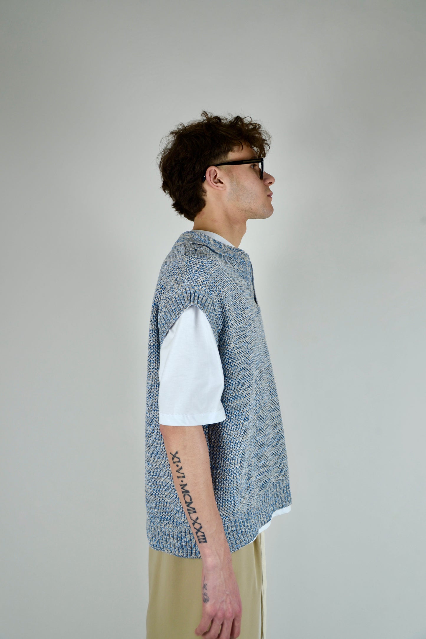 Gilet In Filo Intrecciato Celeste