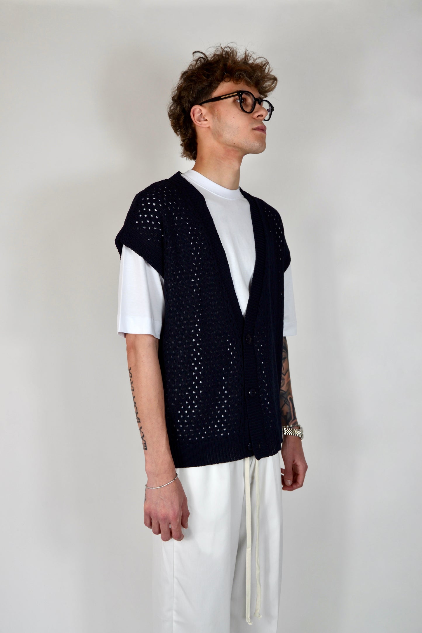Cardigan Smanicato Blu