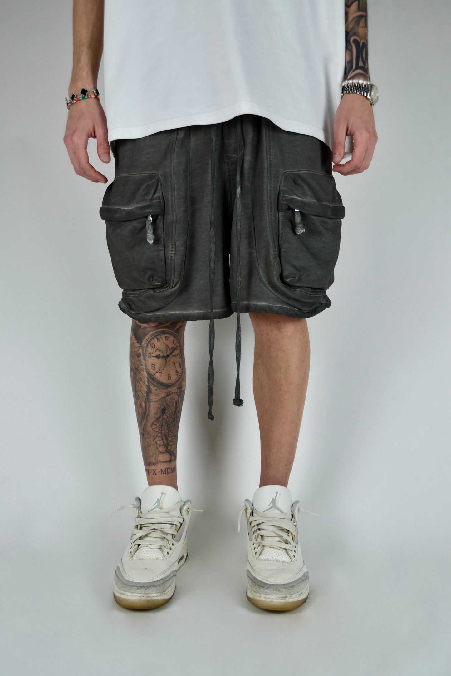 Pantaloncino Cargo Frontale Slavato Grigio