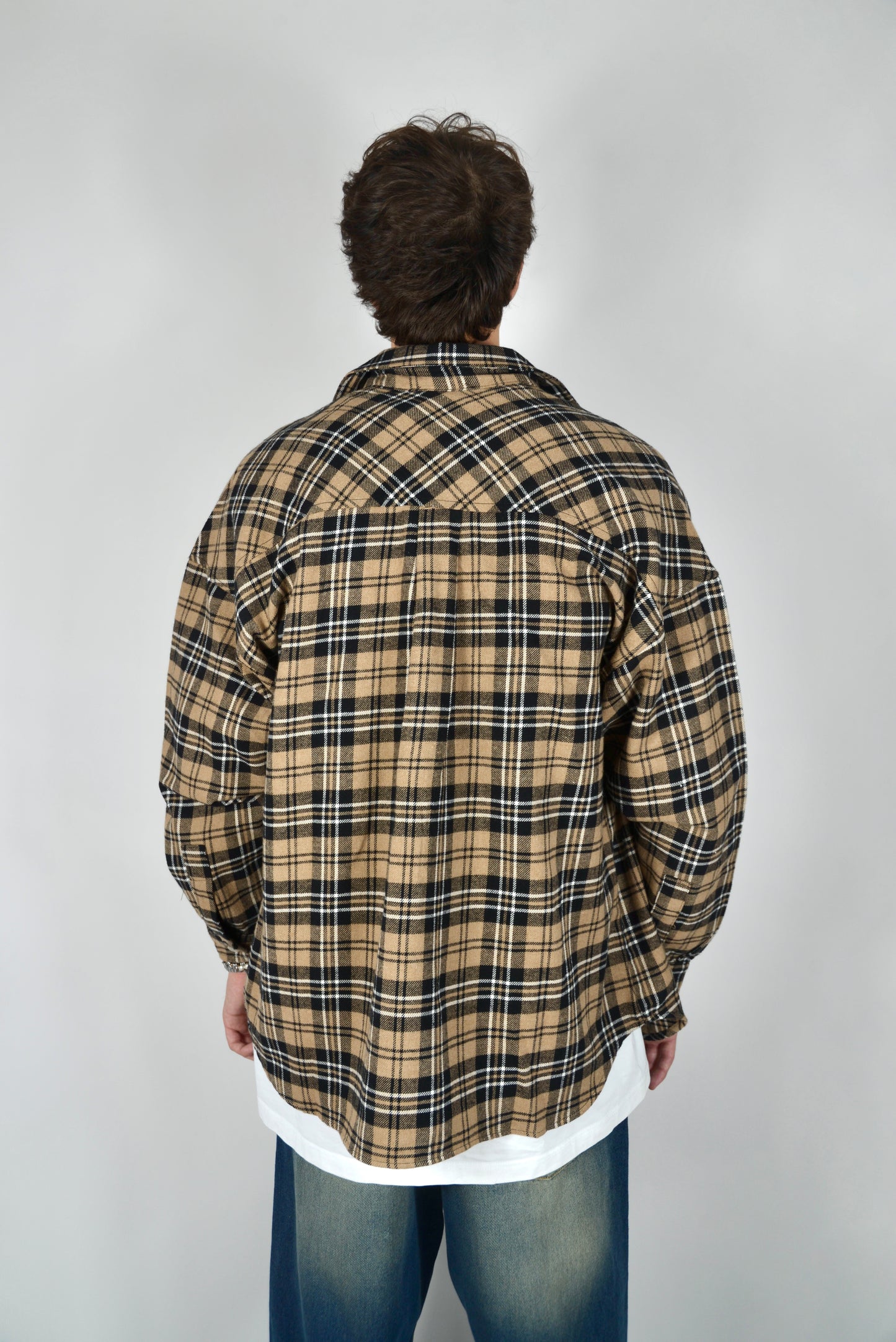 Camicia A Quadri Oversize Beige/Nero