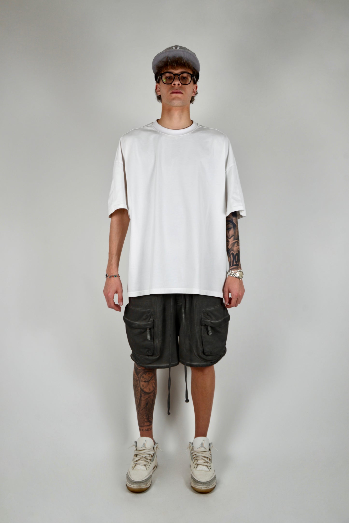 Pantaloncino Cargo Frontale Slavato Grigio