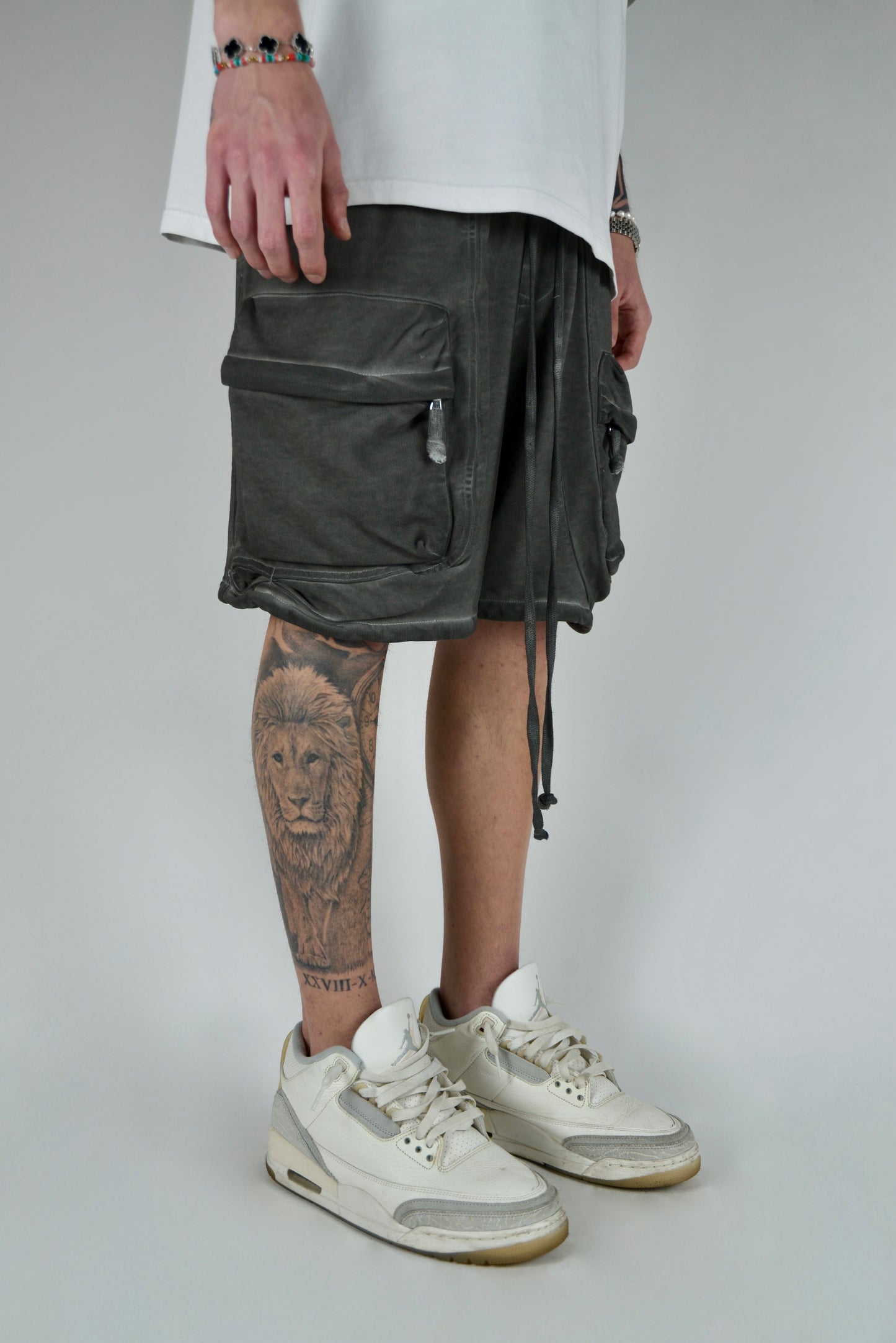 Pantaloncino Cargo Frontale Slavato Grigio