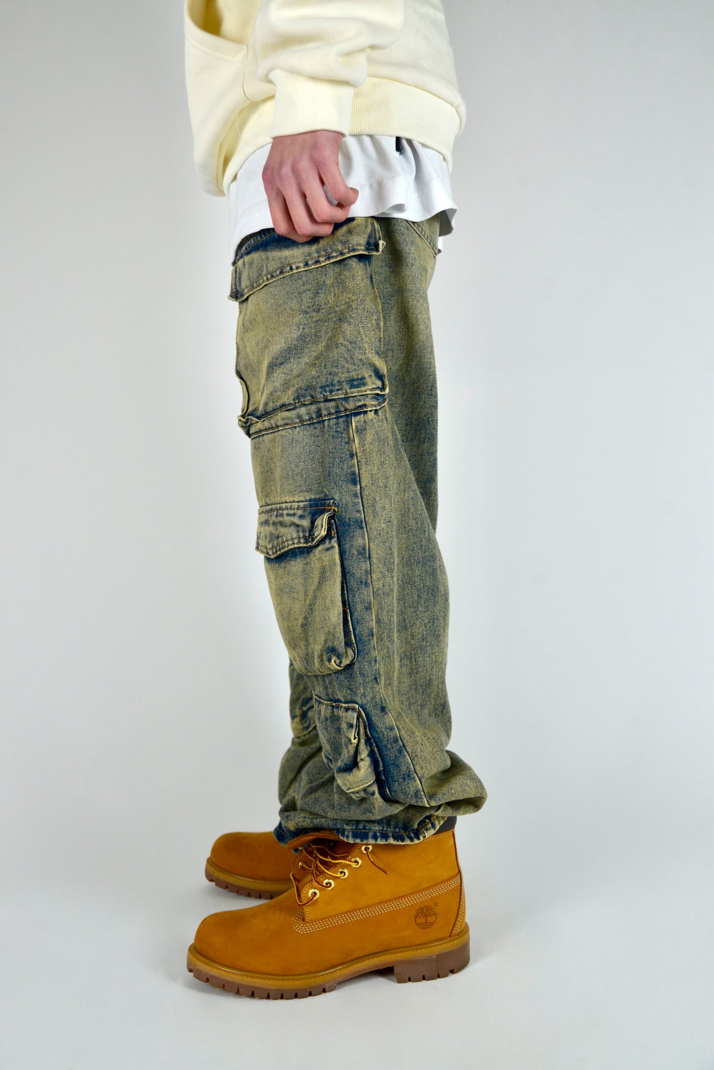 Jeans Cargo Multipocket Baggy Fit Sabbiato