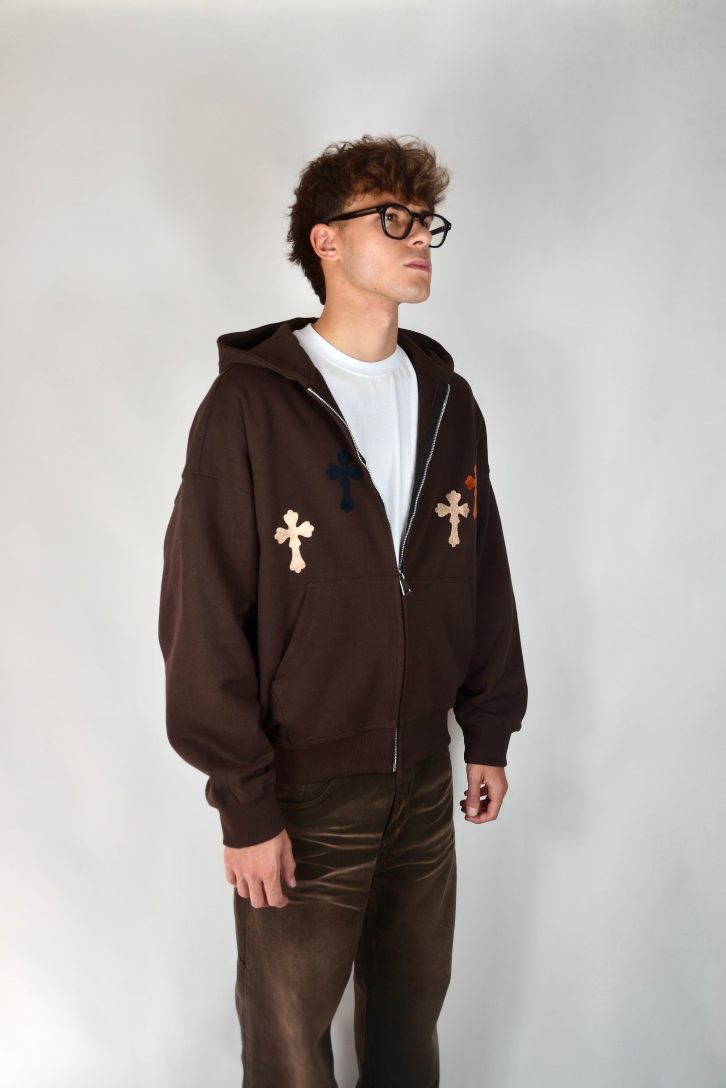 Felpa Con Croci Marrone