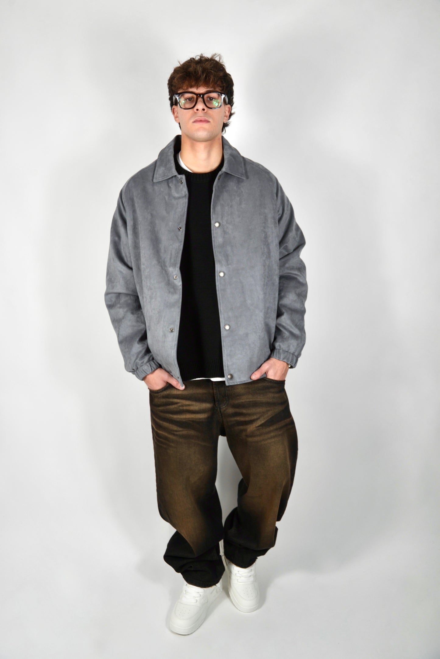 Bomber Scamosciato Grigio