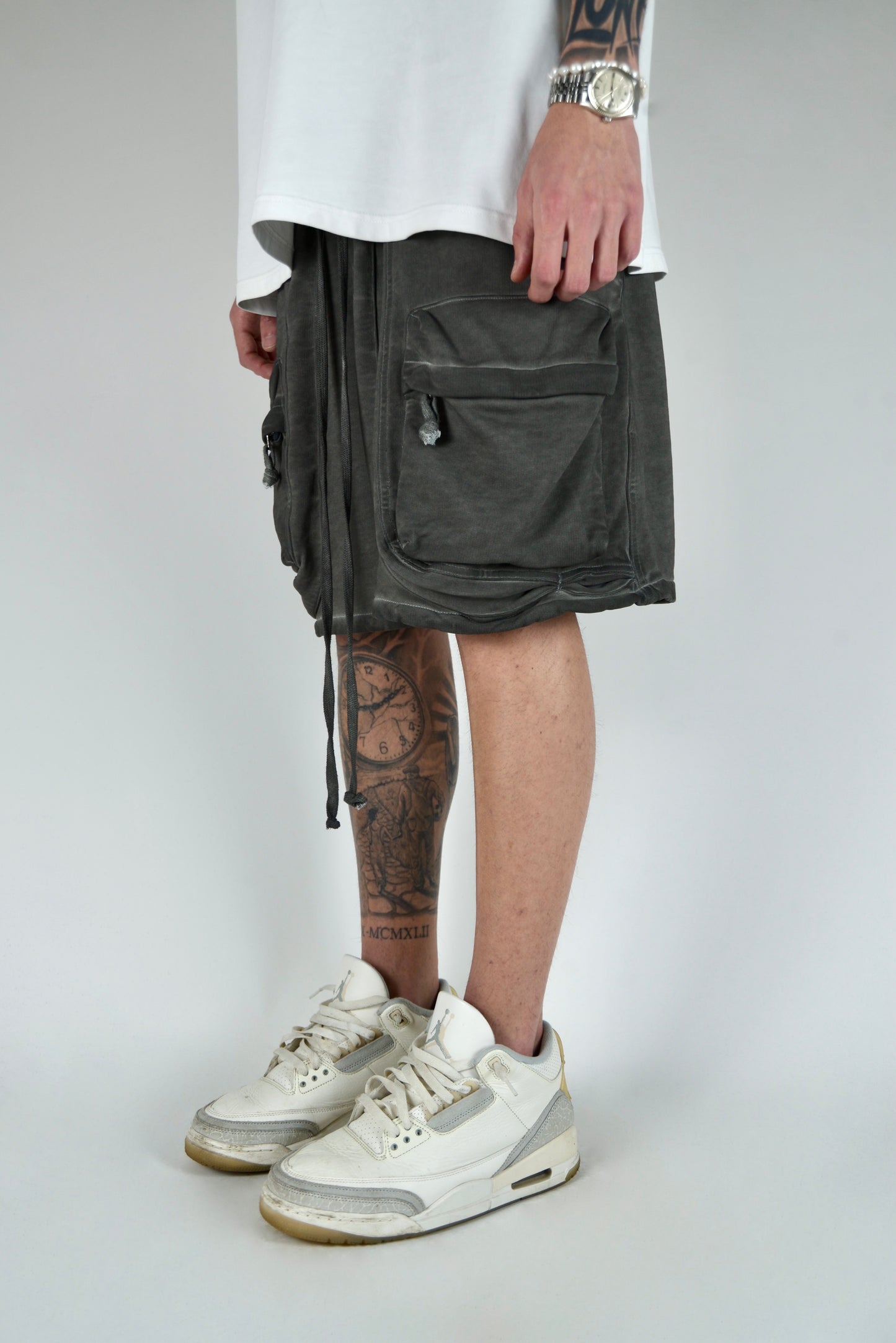 Pantaloncino Cargo Frontale Slavato Grigio