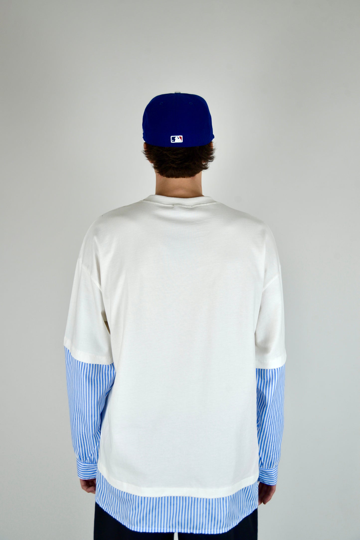 T-shirt Manica Camicia a Righe Bianca