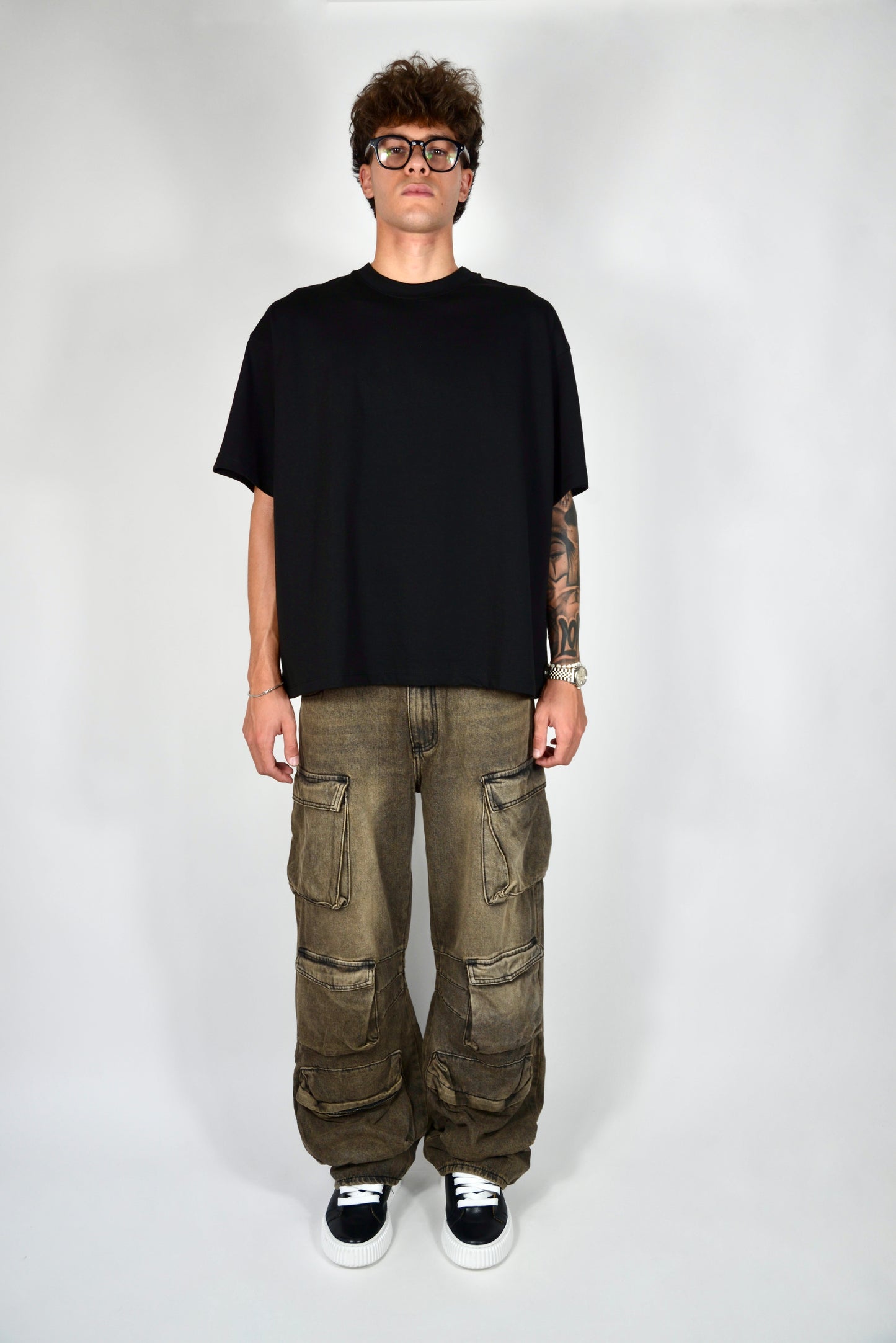Jeans Cargo Multipocket Baggy Fit Sabbiato
