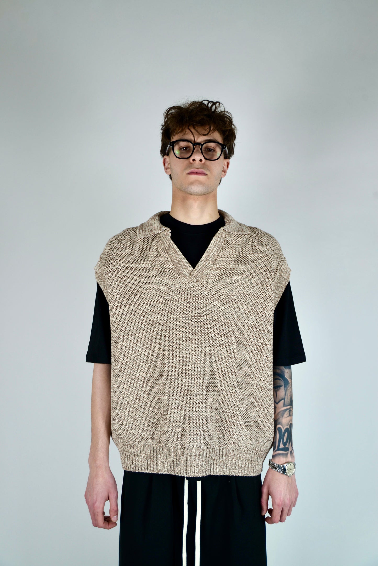 Gilet In Filo Intrecciato Beige