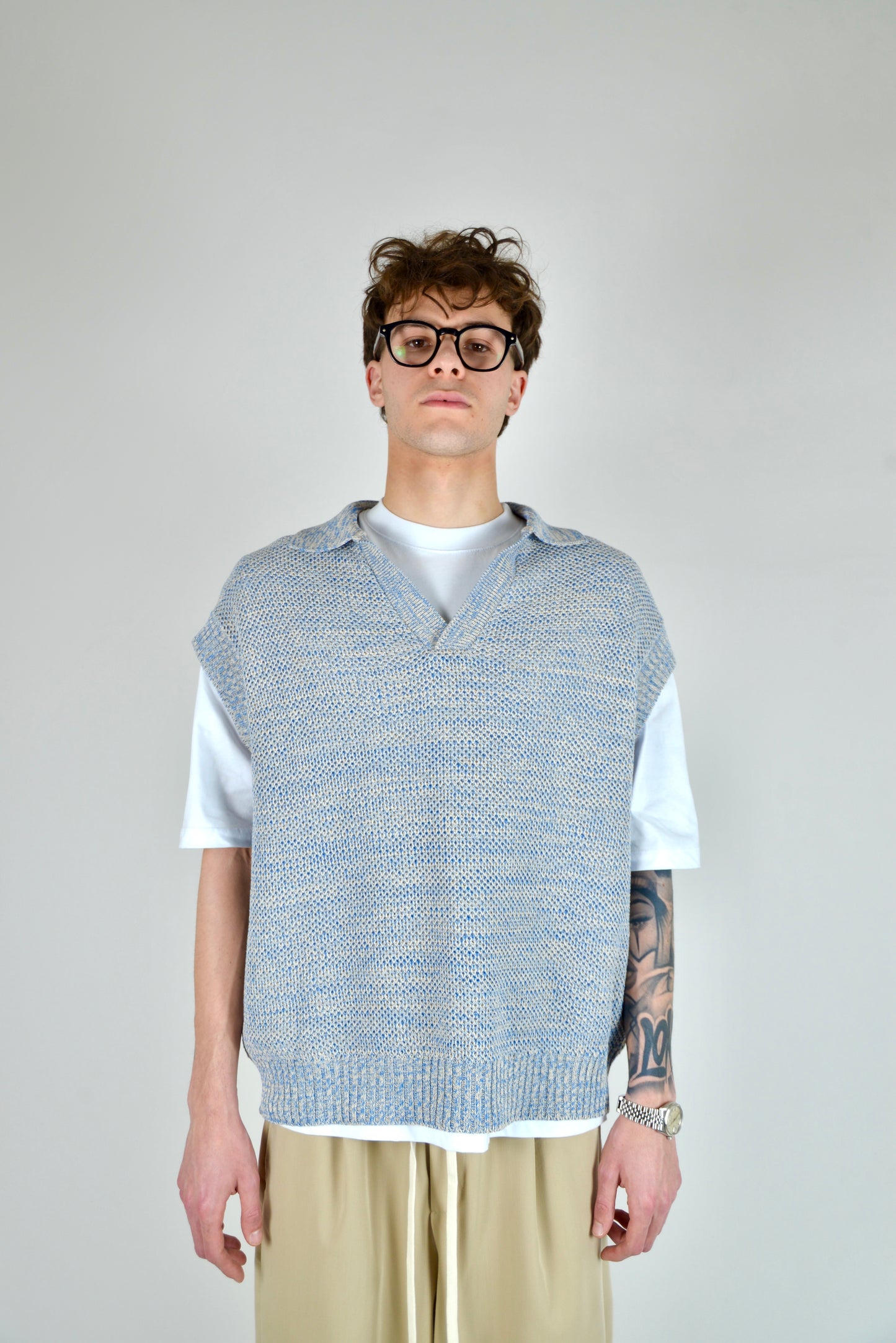Gilet In Filo Intrecciato Celeste