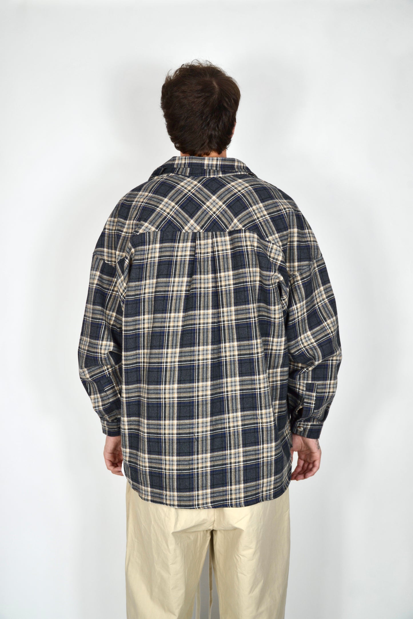 Camicia A Quadri Oversize Blu/Beige