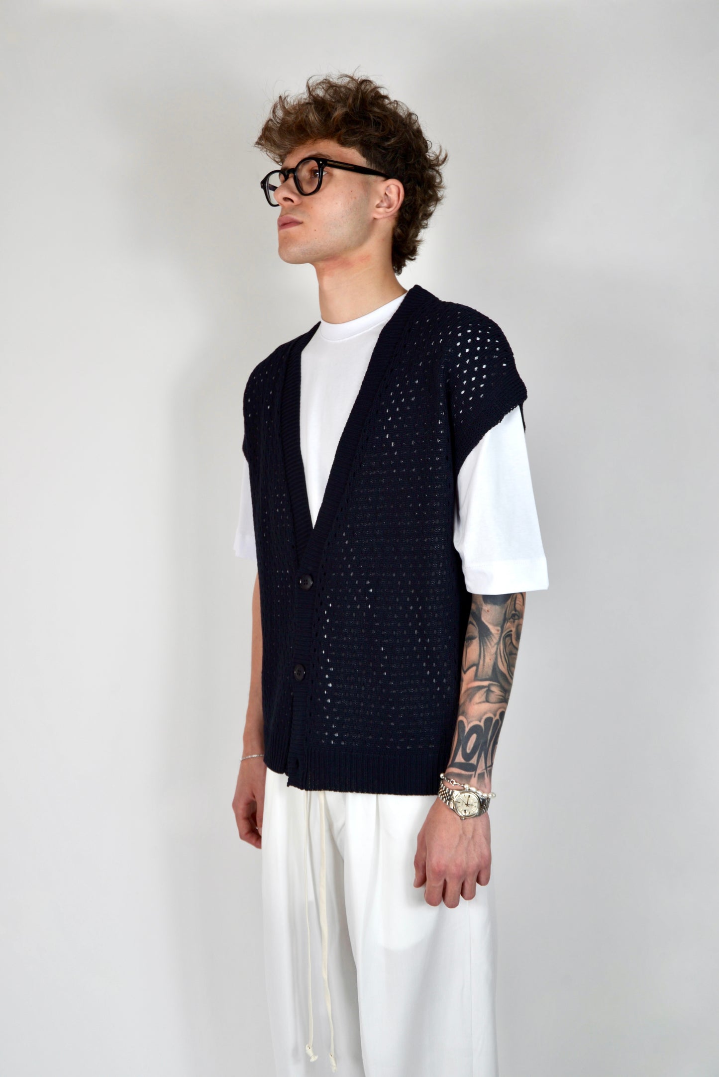 Cardigan Smanicato Blu