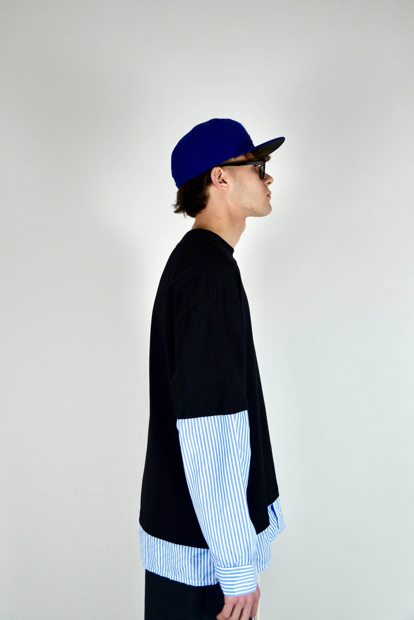 T-shirt Manica Camicia a Righe Nero