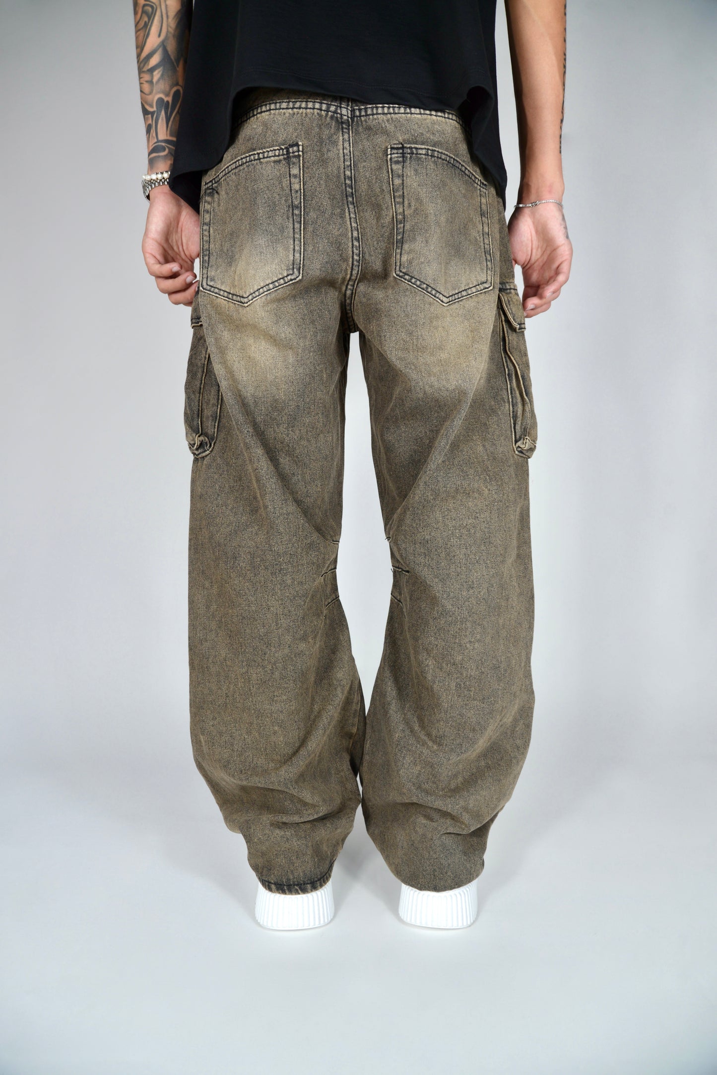 Jeans Cargo Multipocket Baggy Fit Sabbiato
