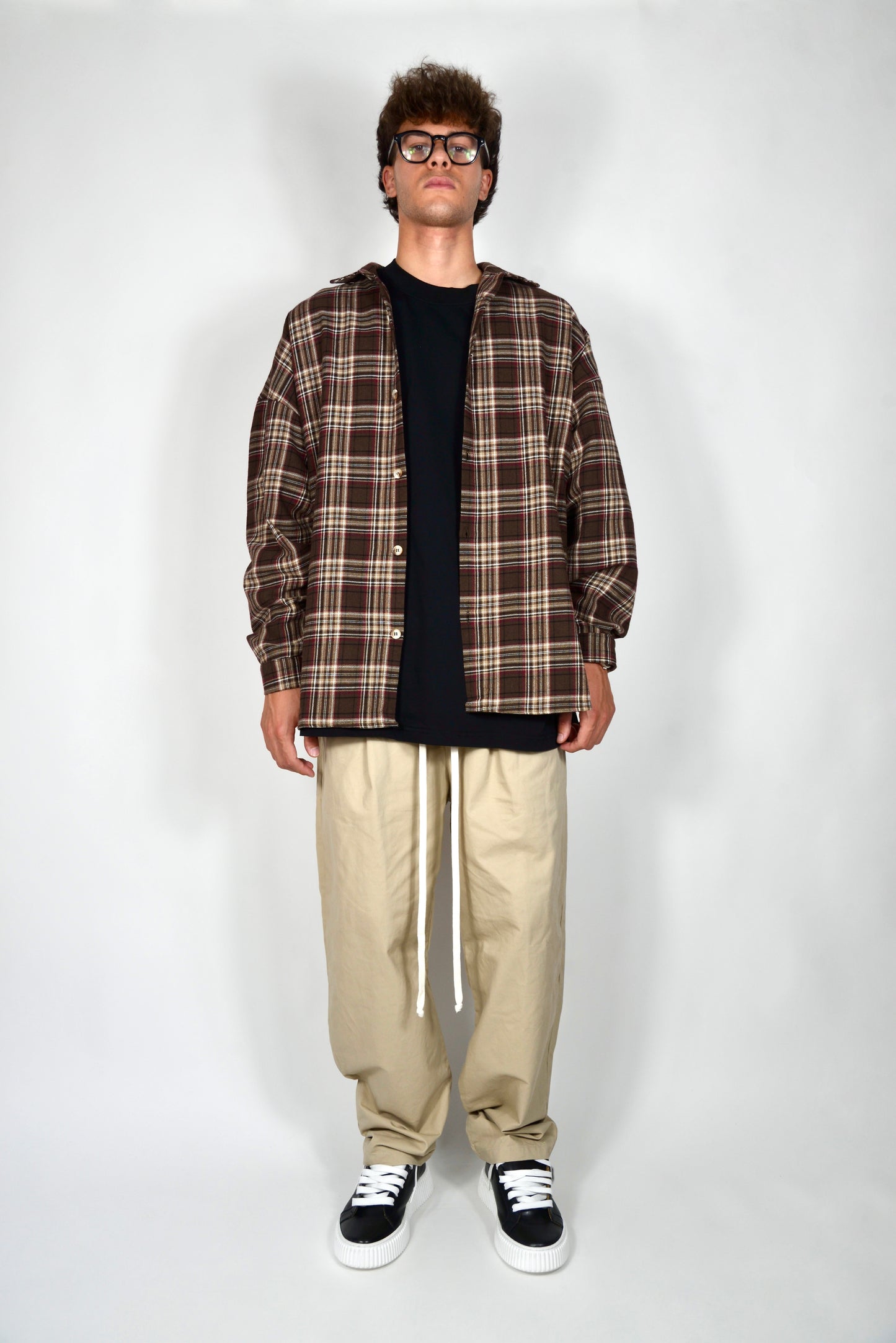 Camicia A Quadri Oversize Moro/Bordeaux
