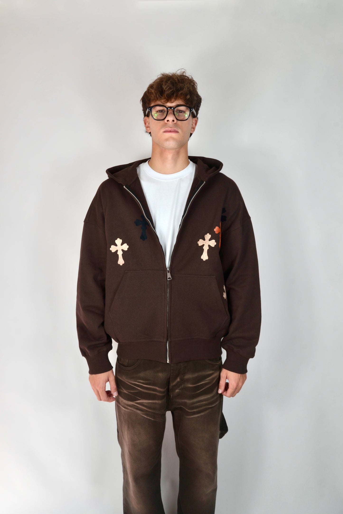Felpa Con Croci Marrone