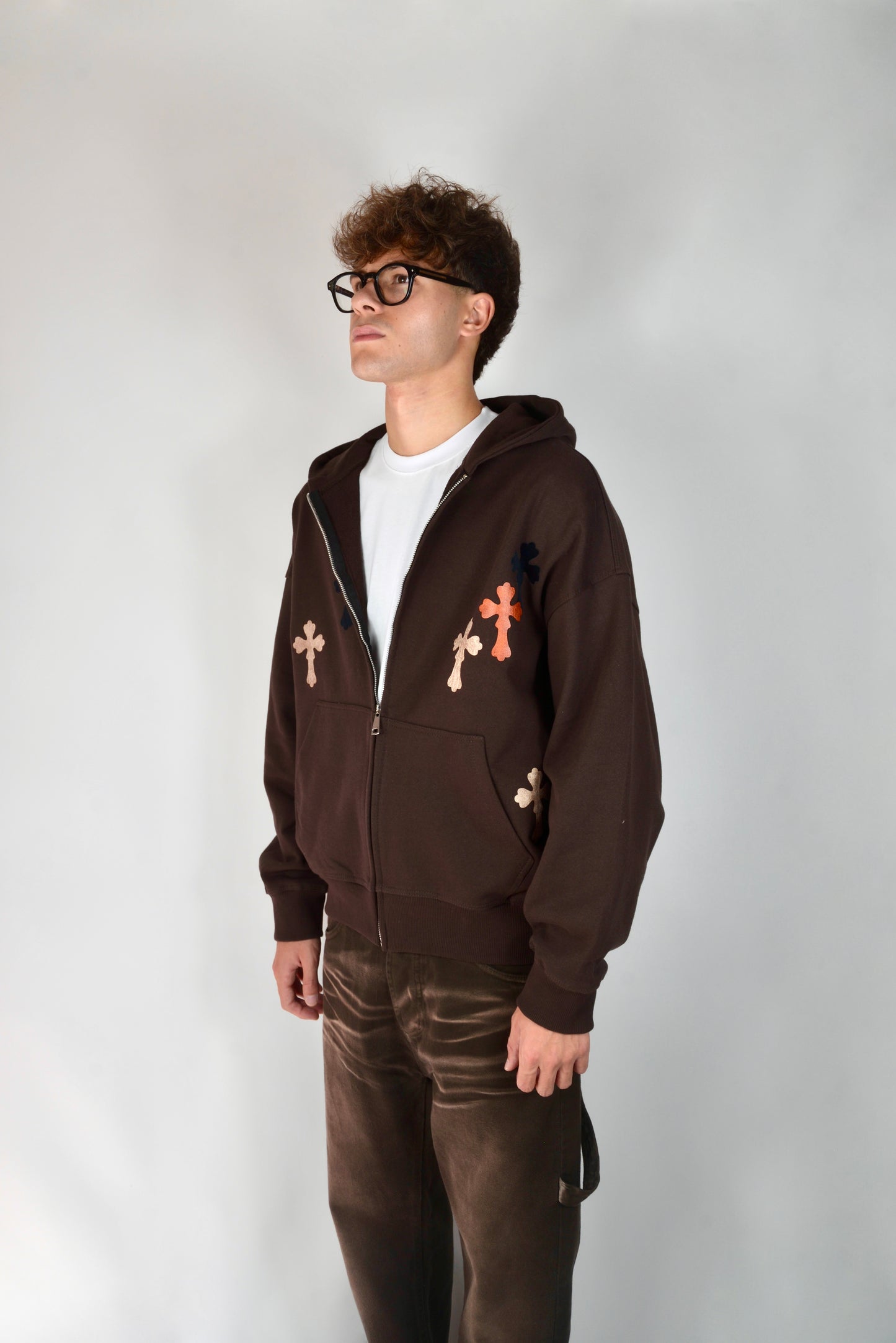 Felpa Con Croci Marrone