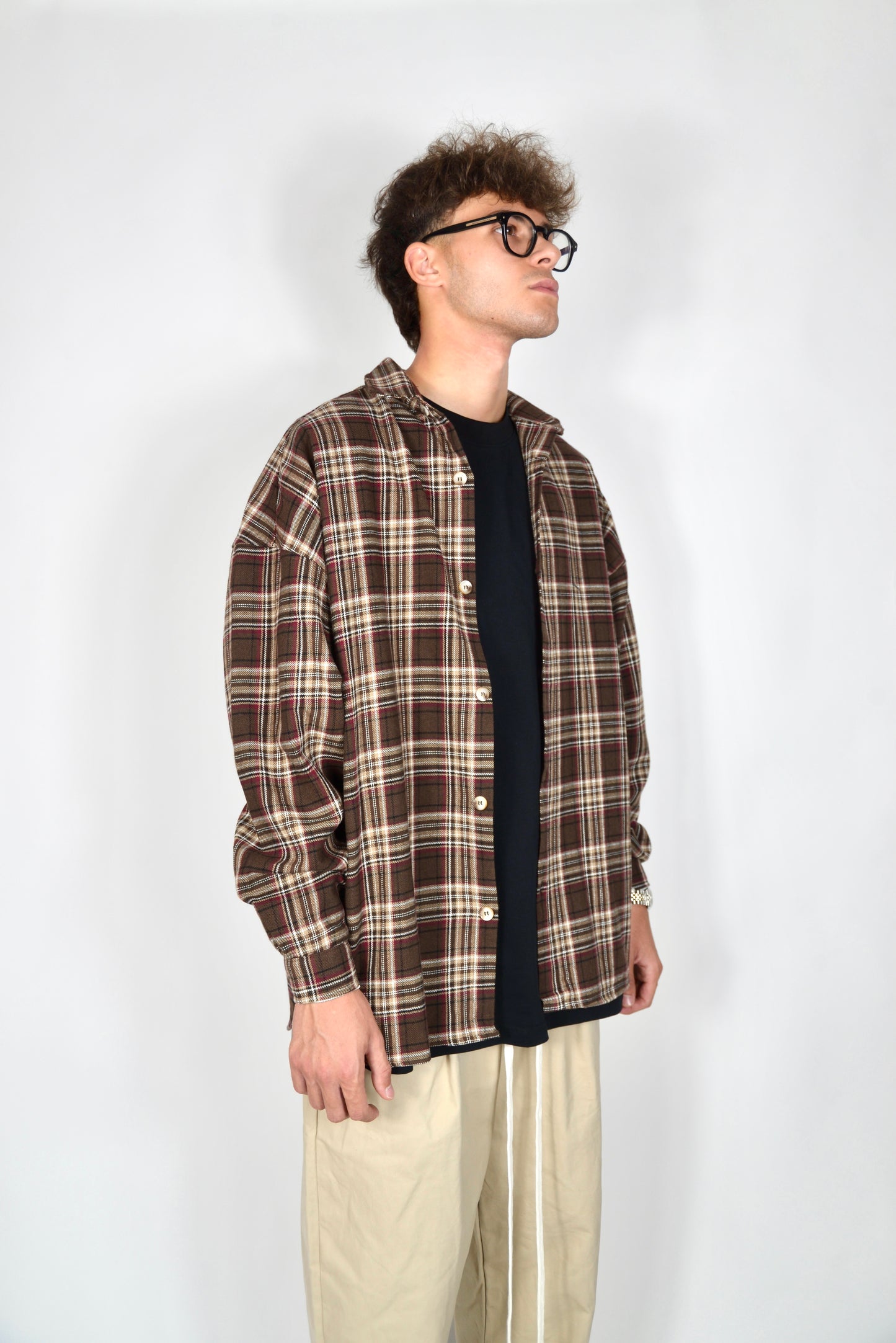 Camicia A Quadri Oversize Moro/Bordeaux