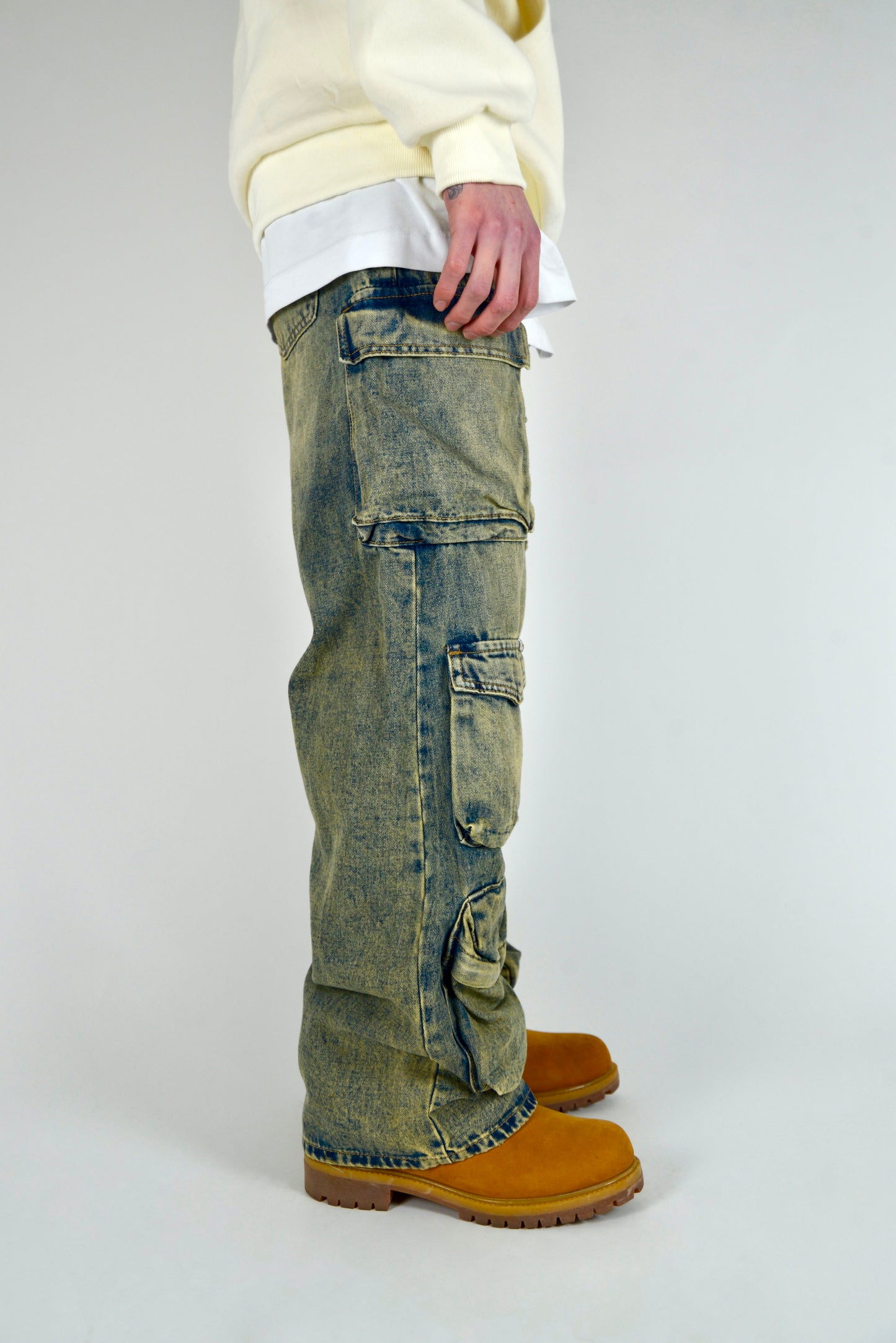 Jeans Cargo Multipocket Baggy Fit Sabbiato