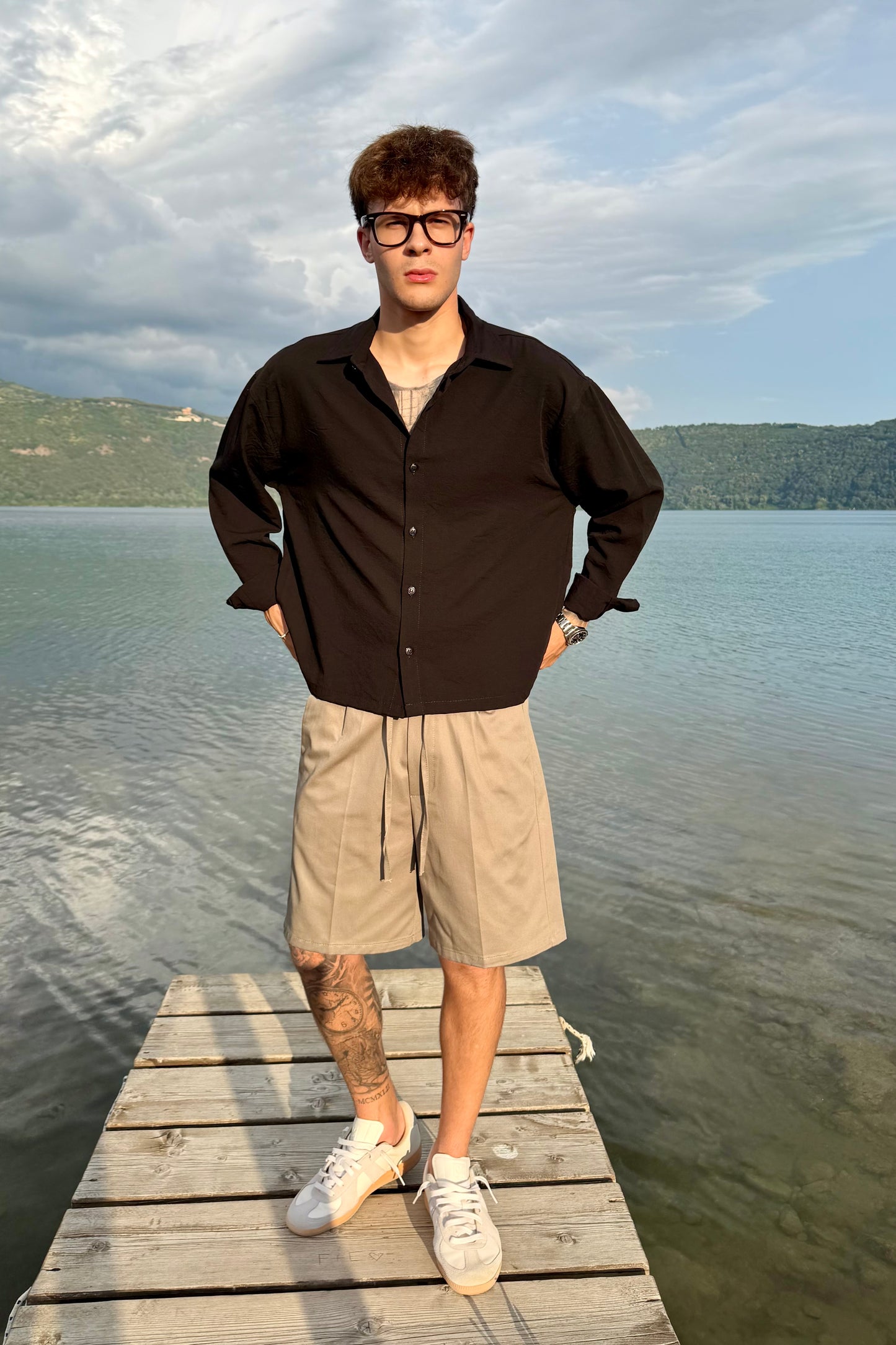 Camicia Cancún In Lino Nera