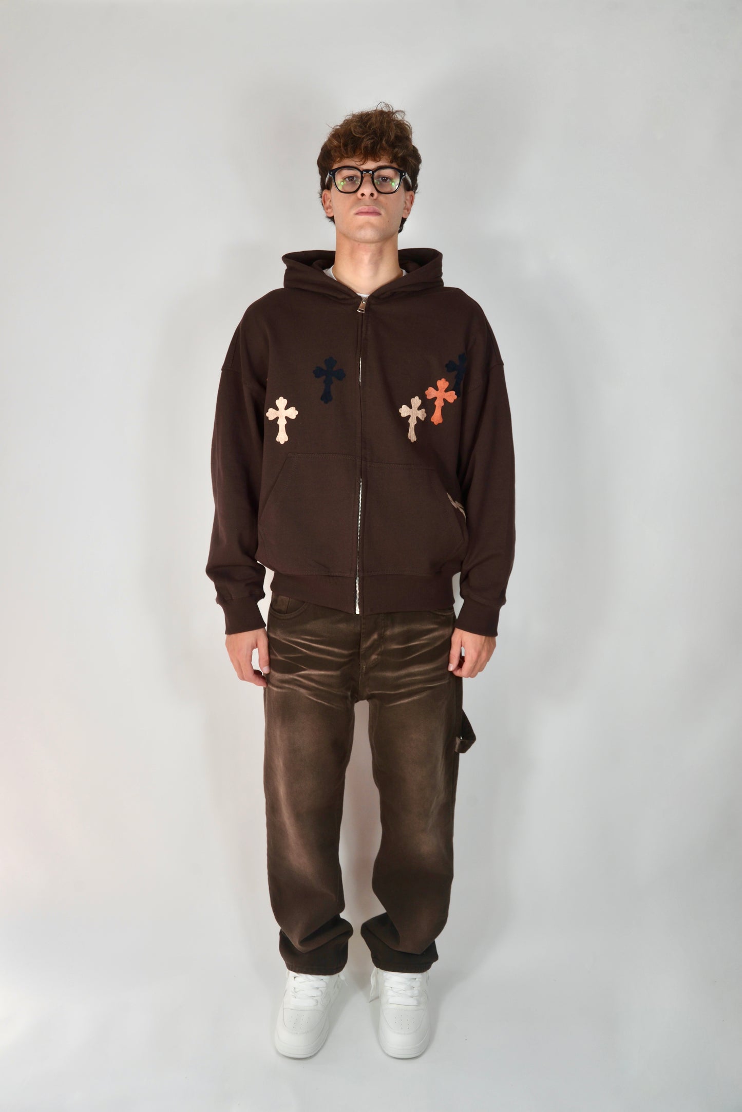 Felpa Con Croci Marrone