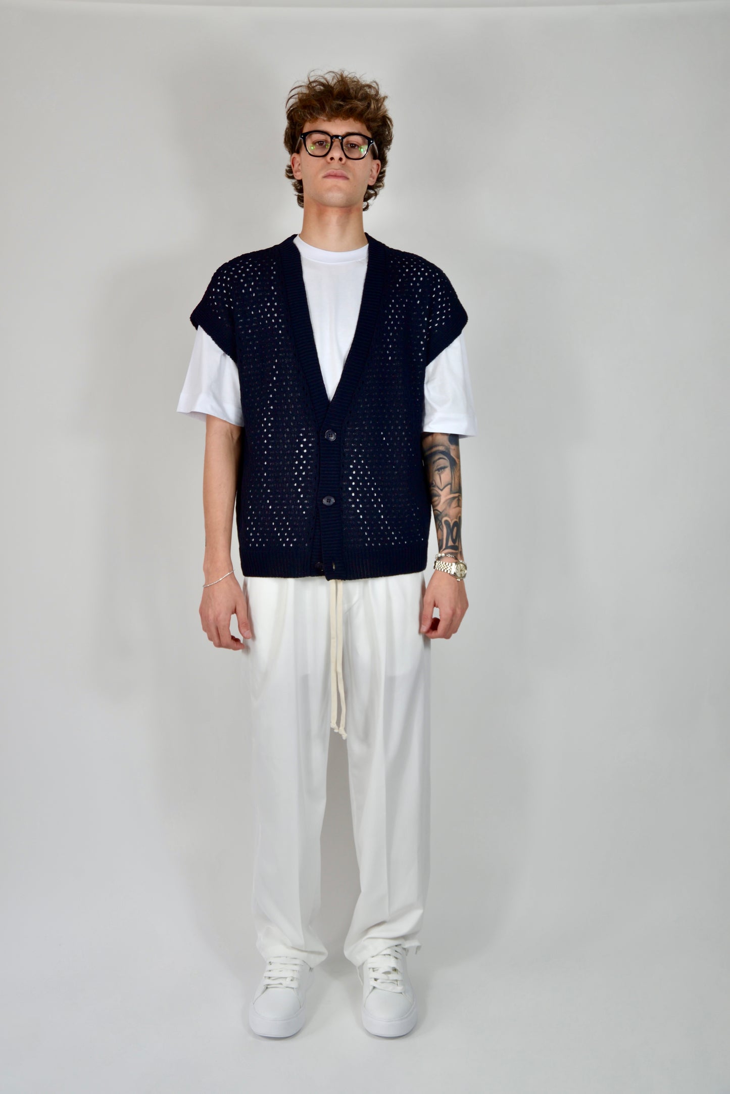 Cardigan Smanicato Blu