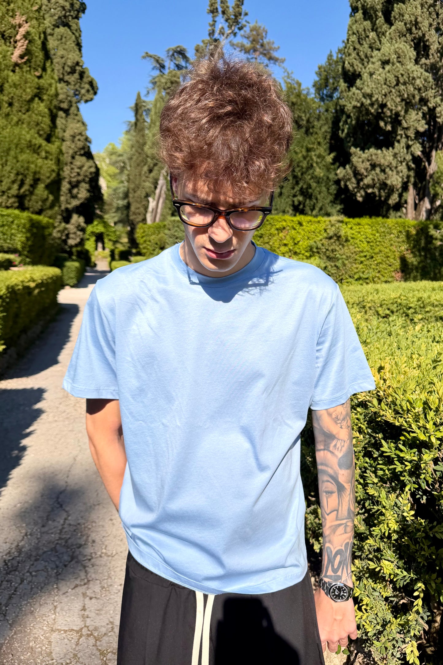 T-Shirt In Filo Di Scozia Celeste