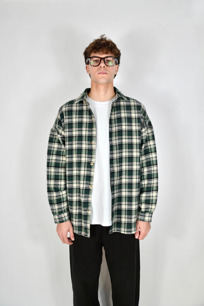 Camicia A Quadri Oversize Verde/Panna