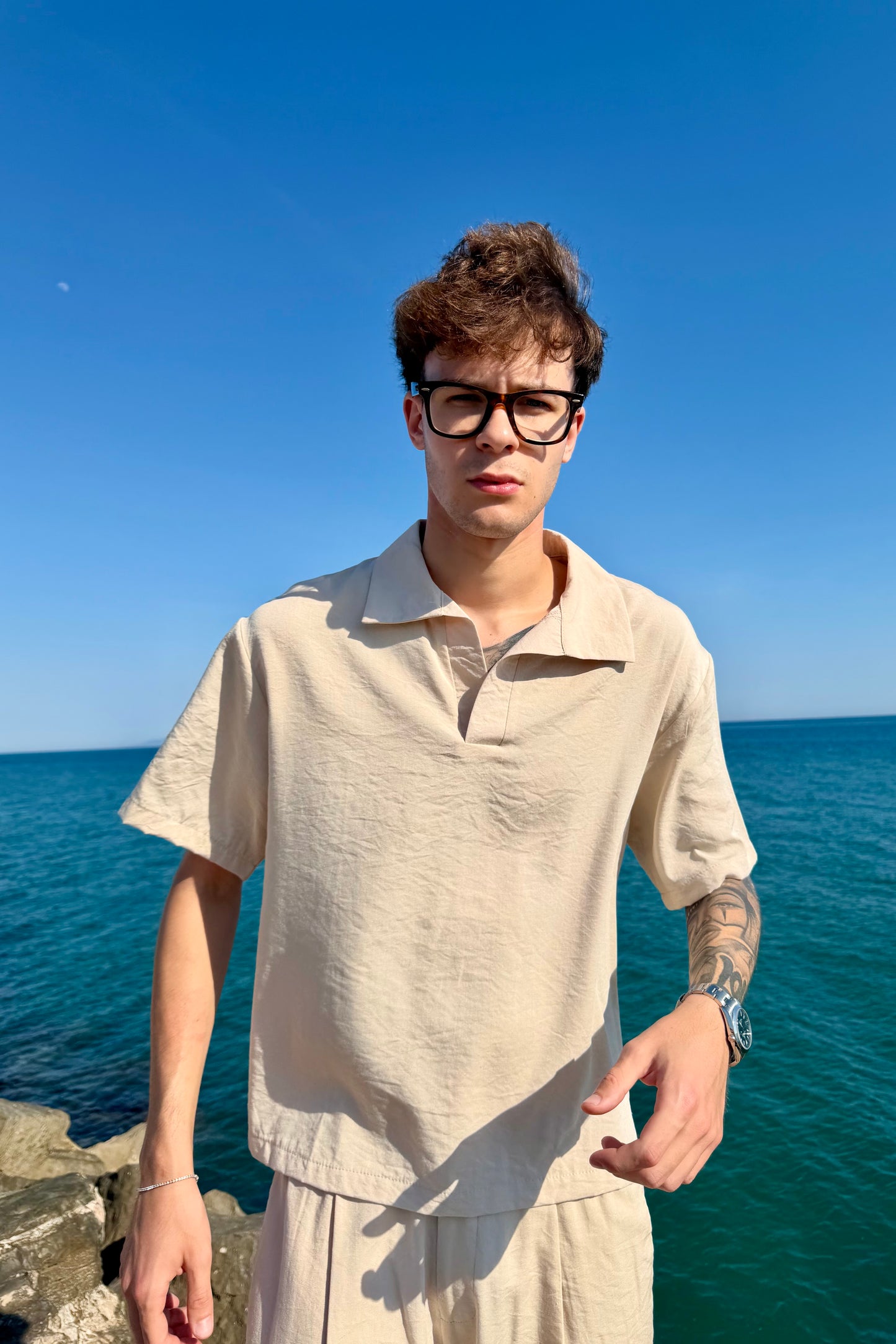 Polo Cancún In Lino Beige