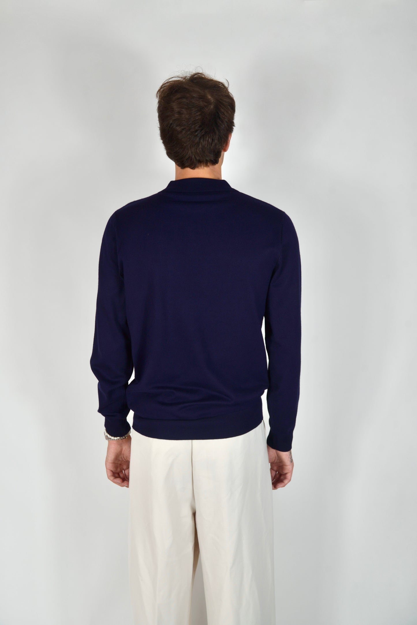 Polo In Filo Manica Lunga Blu Notte