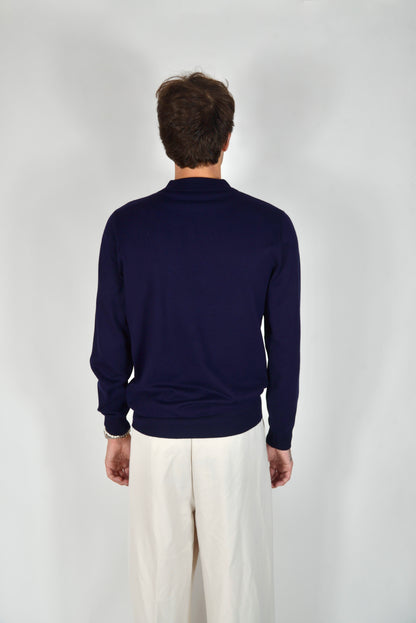 Polo In Filo Manica Lunga Blu Notte