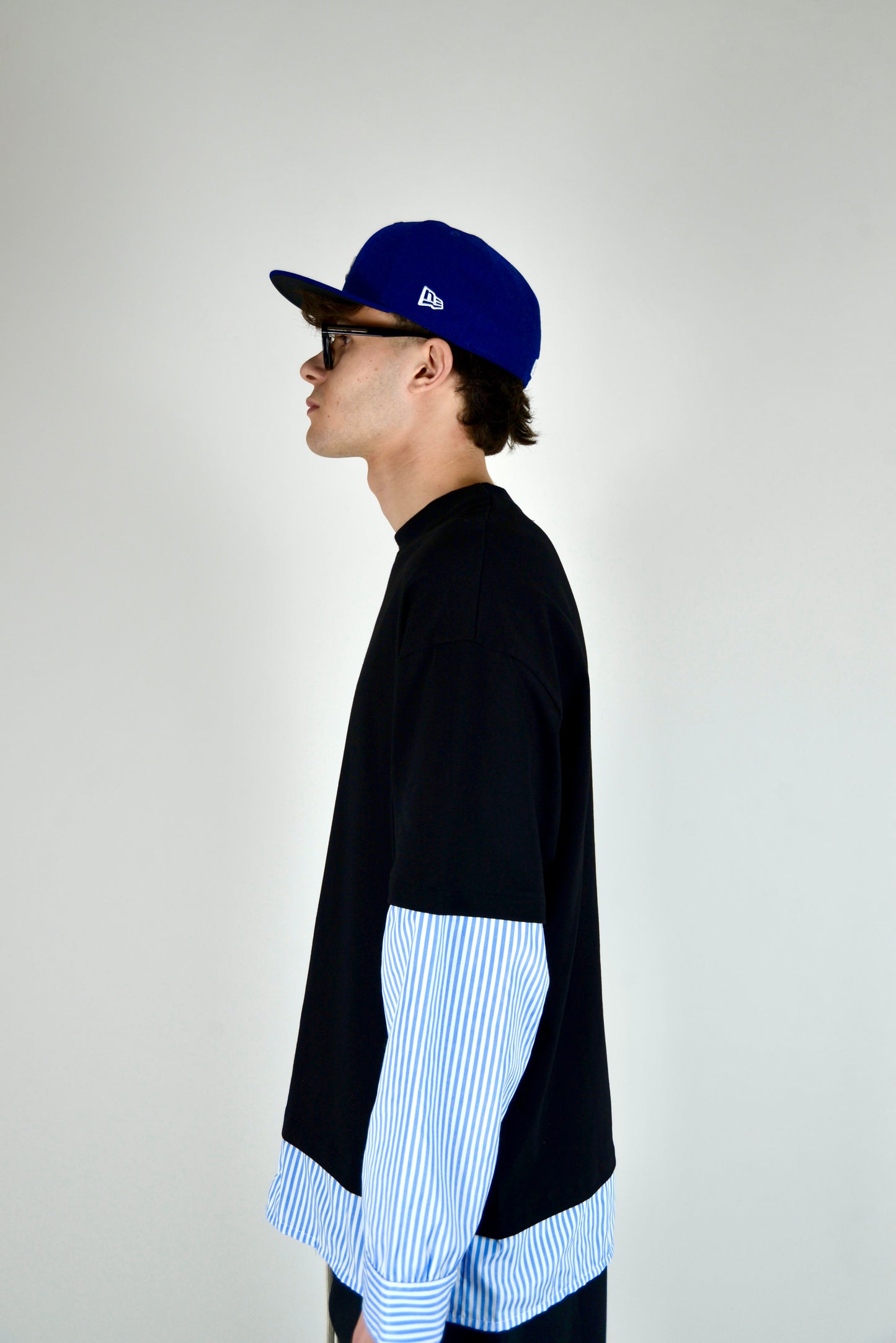 T-shirt Manica Camicia a Righe Nero
