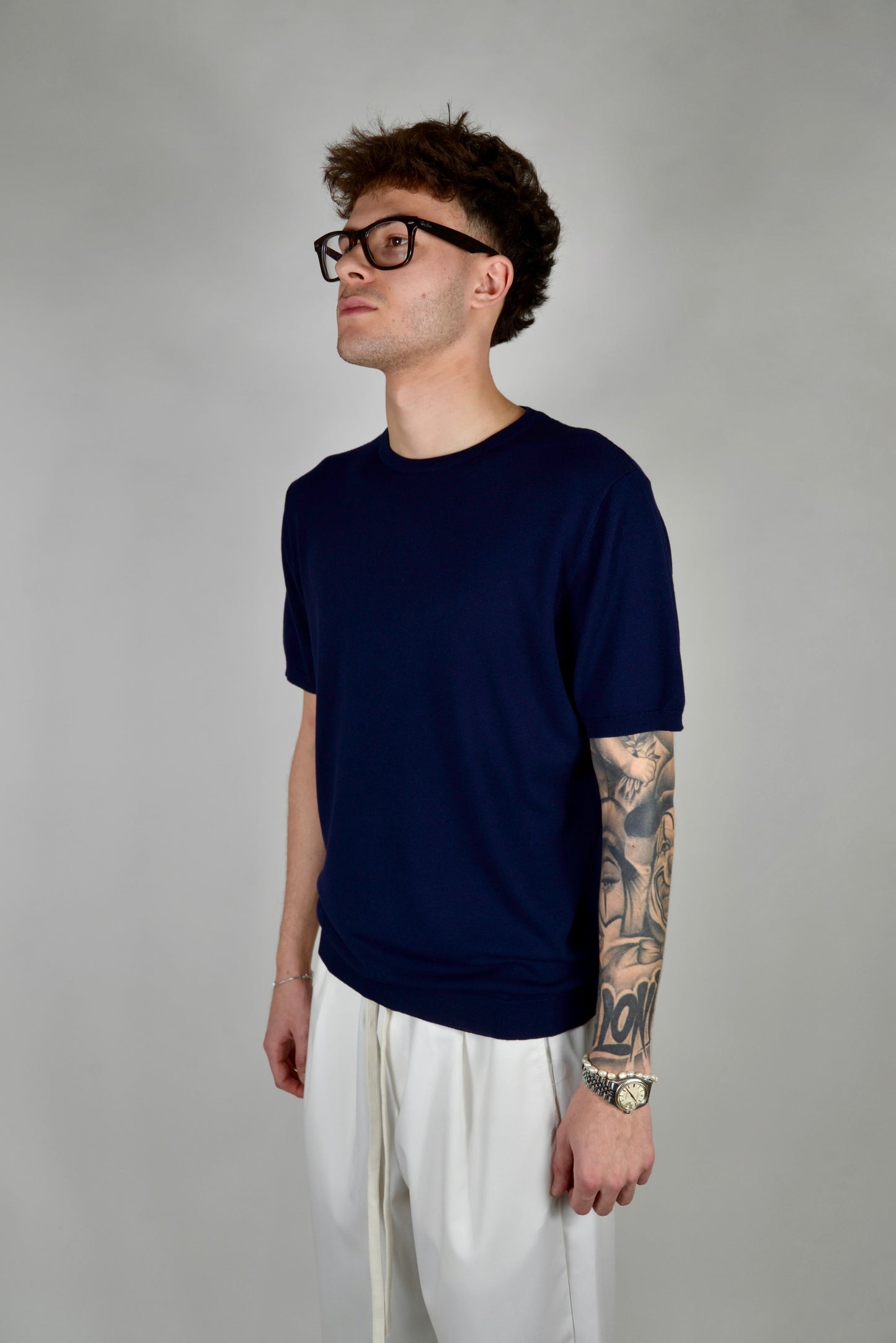 T-Shirt In Filo Blu Navy