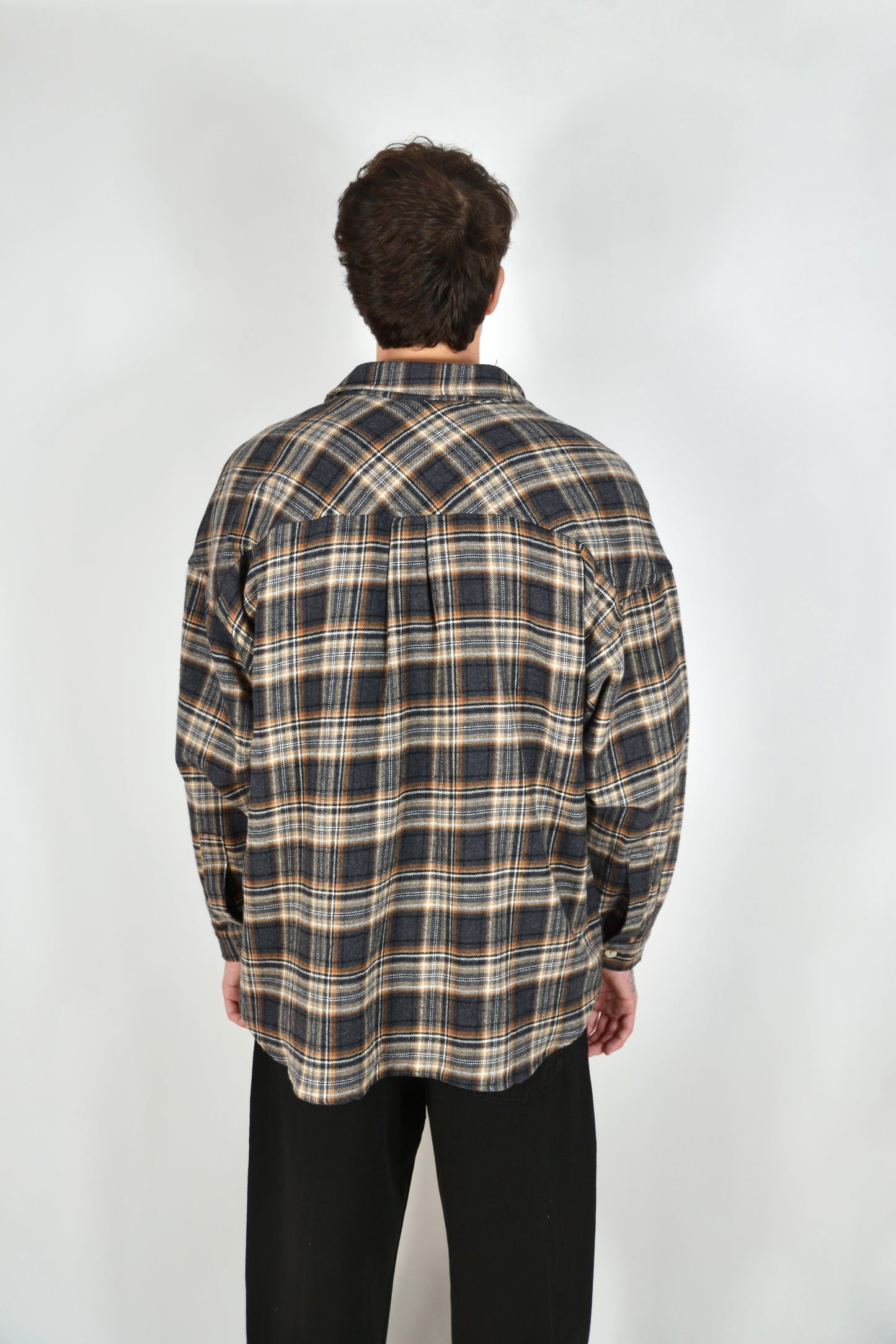 Camicia A Quadri Oversize Grigia/Beige