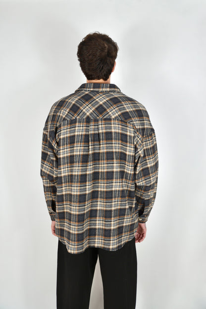 Camicia A Quadri Oversize Grigia/Beige