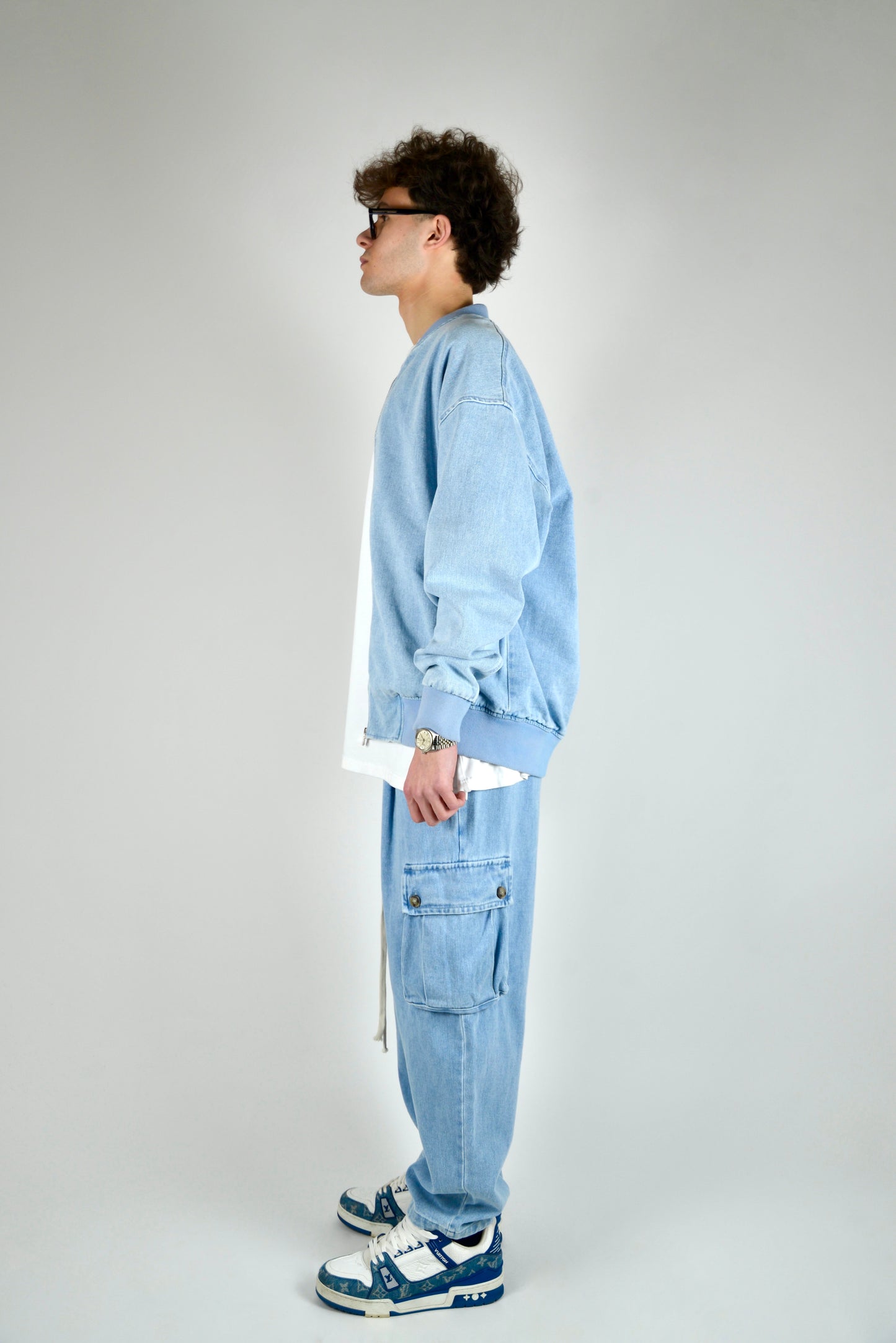 Coordinato Cargo In Denim Celeste