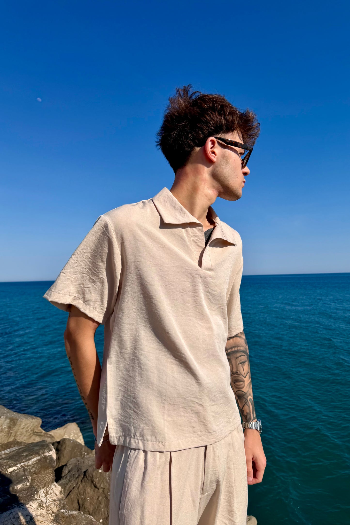 Polo Cancún In Lino Beige