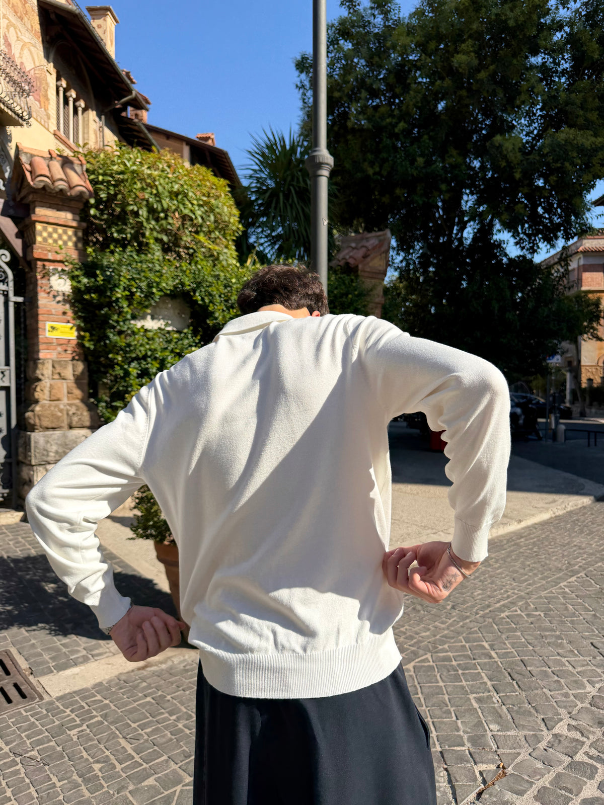 Polo In Filo Manica Lunga Bianca