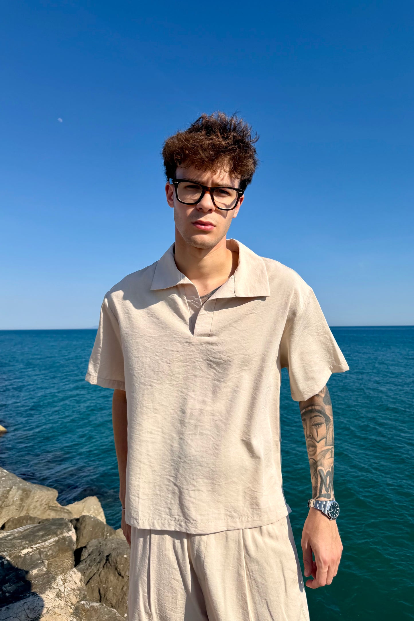 Polo Cancún In Lino Beige