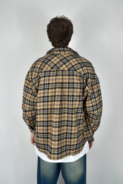 Camicia A Quadri Oversize Beige/Nero
