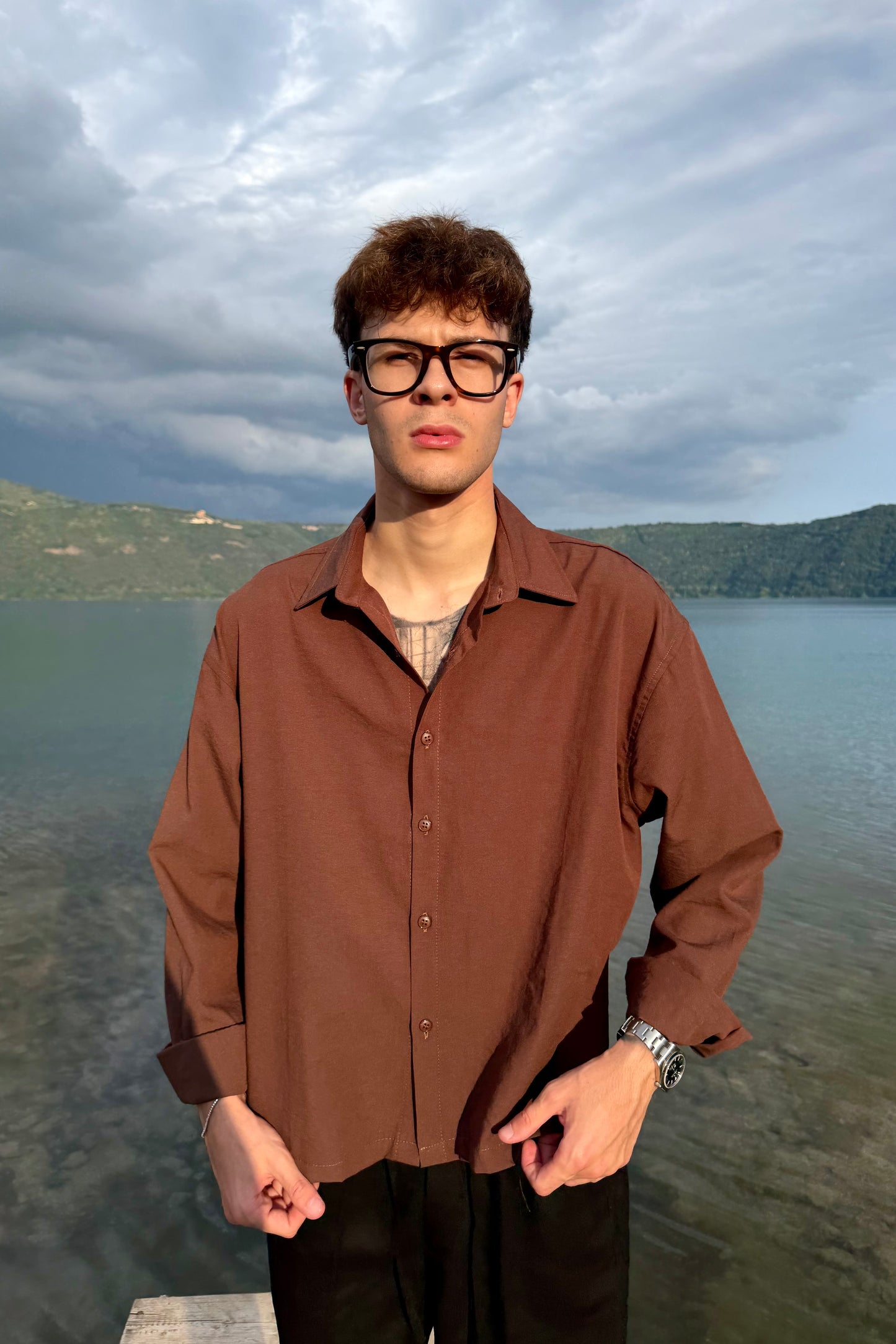 Camicia Cancún In Lino Marrone