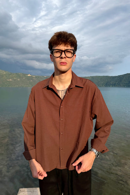 Camicia Cancún In Lino Marrone