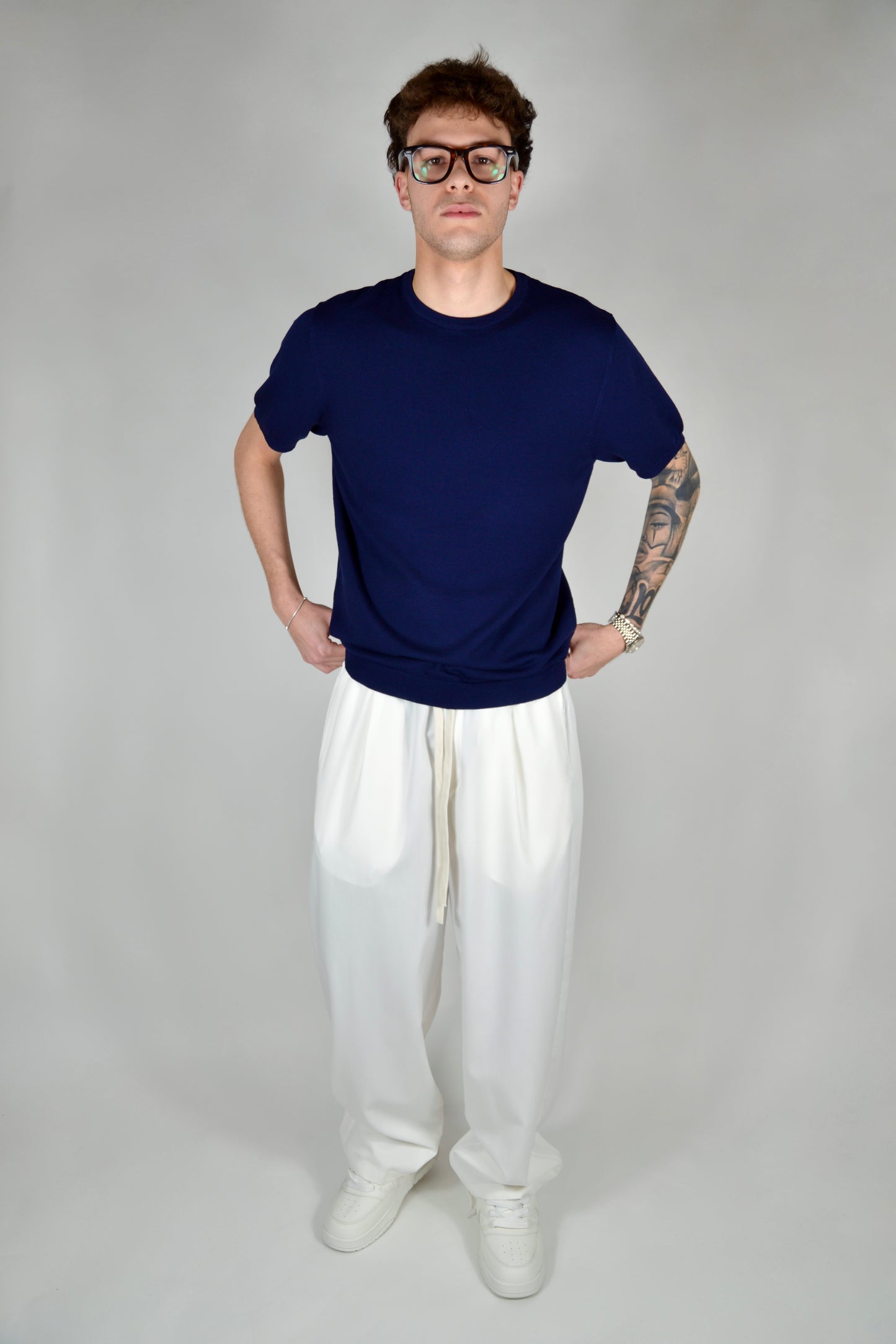 T-Shirt In Filo Blu Navy