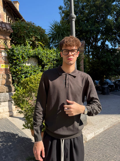 Polo In Filo A Manica Lunga Verde Militare
