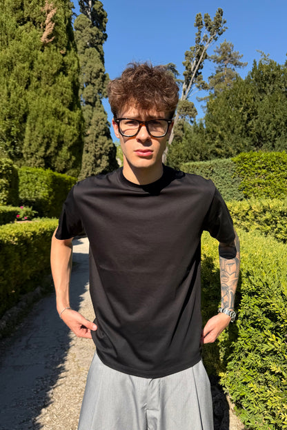 T-Shirt In Filo Di Scozia Nera