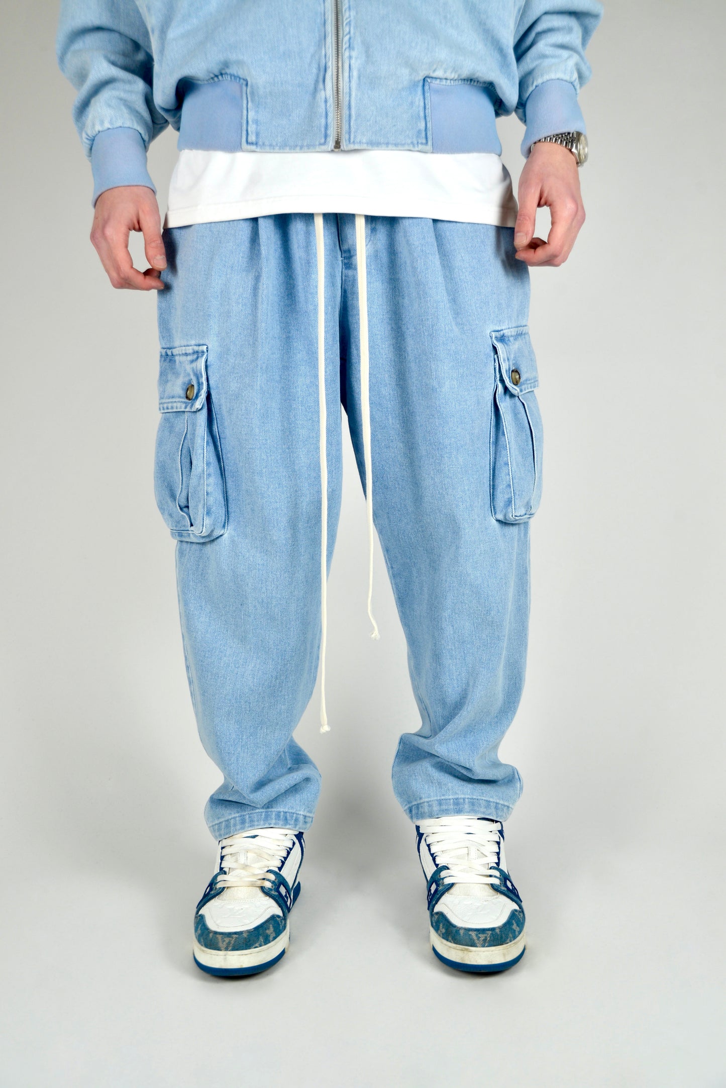Coordinato Cargo In Denim Celeste